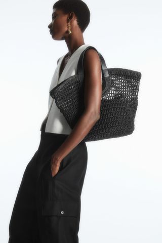 COS + Leather Trimmed Basket Bag