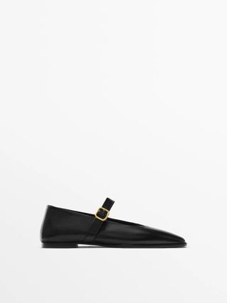 Massimo Dutti + Leather Ballet Flat With Strap