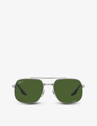 Ray-Ban + Polarized Polished-Metal Sunglasses