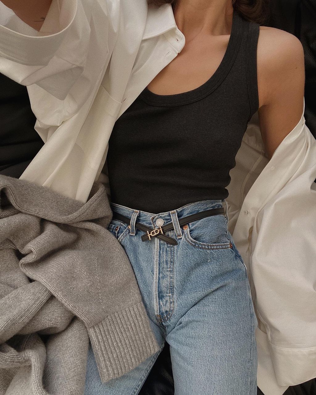 Denim Metallic Button Tank Top And Straight Leg Jeans Set main image 1
