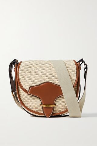 Isabel Marant + Botsy Small Leather-Trimmed Raffia Shoulder Bag