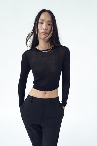 Zara + Semi-Sheer Knit Crop Top