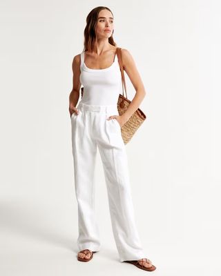 Abercrombie & Fitch + Premium Linen Tailored Pants