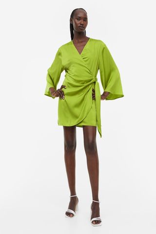 H&M + Satin Wrap-Front Dress
