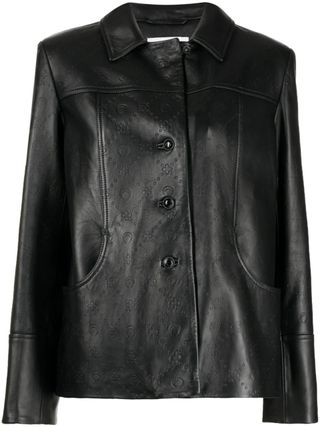 Marine Serre + Black Monogram Embossed Leather Jacket