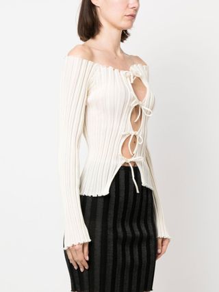 A. Roege Hove + Neutral Ribbed Off-The-Shoulder Top