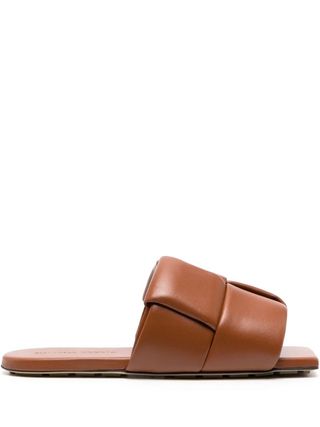 Bottega Veneta + Brown Lido Padded Intrecciato Leather Slides