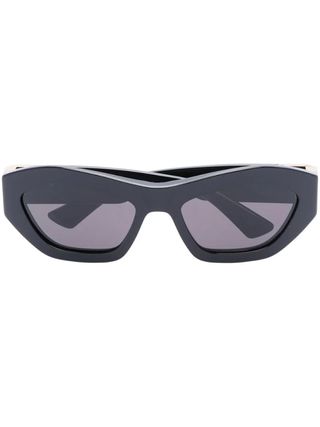 Bottega Veneta Eyewear + Black Acetate Hexagonal Sunglasses