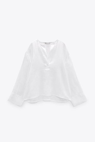 Zara + Buttoned Linen Blouse