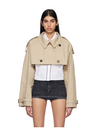 Pushbutton + Beige Cropped Trench Jacket