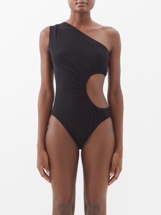 Norma Kamali + One-Shoulder Cutout Swimsuit