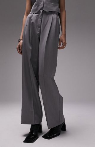 Topshop + Pleated High Waist Wide Leg Trousers