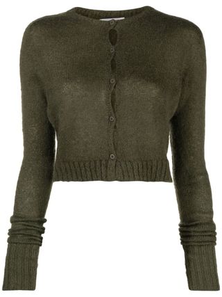 Danielle Guizio + Forest Green Cropped Cardigan