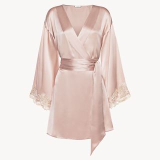 La Perla + Powder Pink Silk Short Robe With Frastaglio