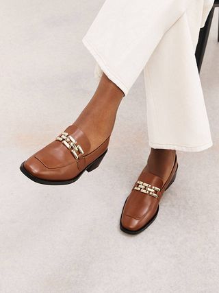 John Lewis & Partners + Glossy Leather Chain Heel Loafers