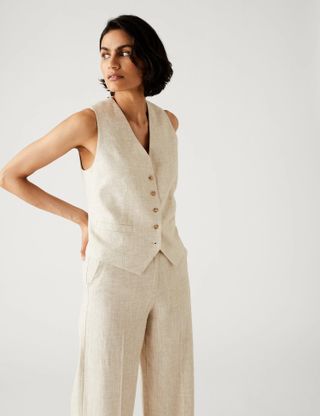 M&S Collection + Linen Blend Tailored Waistcoat