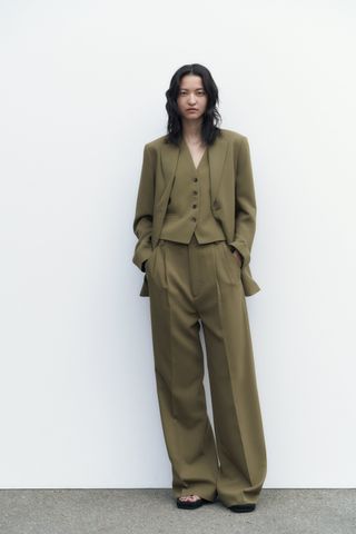 Zara + Straight Fit Pleated Trousers