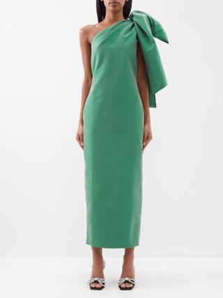 Bernadette + Josselin Bow-Shoulder Taffeta Dress