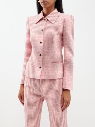 Alessandra Rich + Sequinned Checked Wool-Blend Tweed Jacket