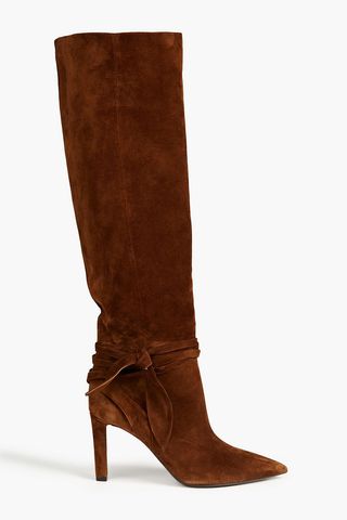 Saint Laurent + Knotted Suede Thigh Boots