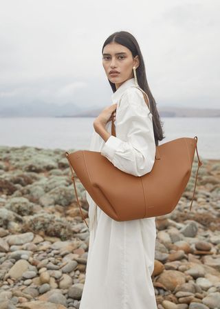 Polène + Cyme Camel Textured Leather Tote