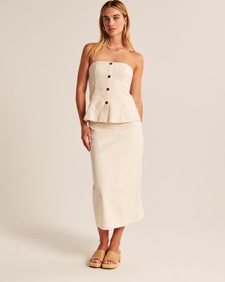 Abercrombie & Fitch + Linen-Blend Column Midaxi Skirt
