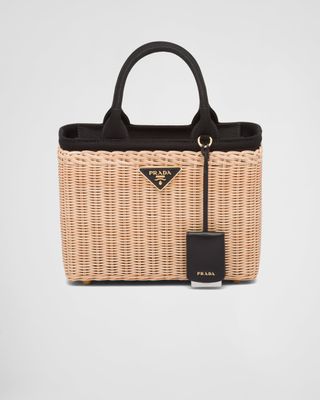 Prada + Wicker and Canvas Tote Bag