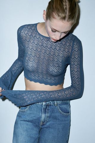 Zara + Pointelle Crop Sweater