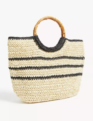 M&S Collection + Straw Bamboo Handle Tote Bag