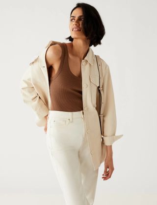 M&S Collection + Cotton Rich Ribbed Slim Fit Vest Top
