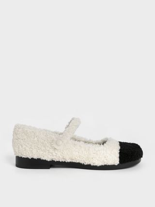 Charles & Keith + Chalk Two-Tone Furry Mary Janes