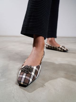 Charles & Keith + Multicoloured Check-Print Embellished Ballerina Flats