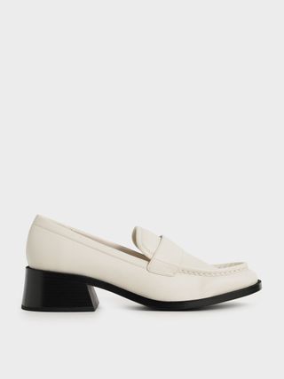 Charles & Keith + Chalk Block Heel Penny Loafers