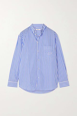 Sporty & Rich + Carrie Embroidered Striped Cotton-Poplin Shirt