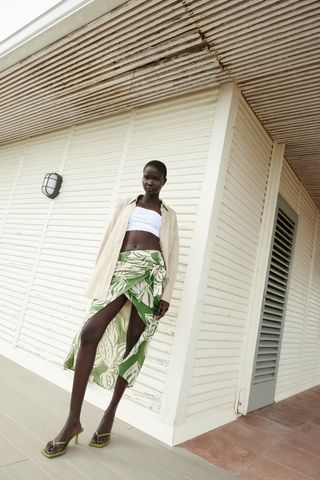 Zara + Knotted Printed Midi Skirt