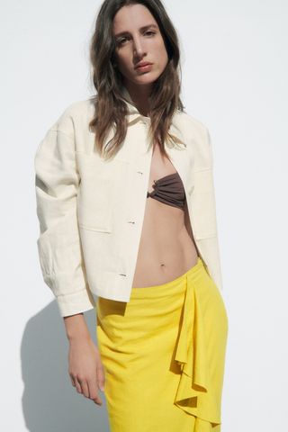Zara + Linen Blend Crop Jacket