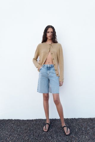 Zara + Ripped Linen Blend Knit Cardigan