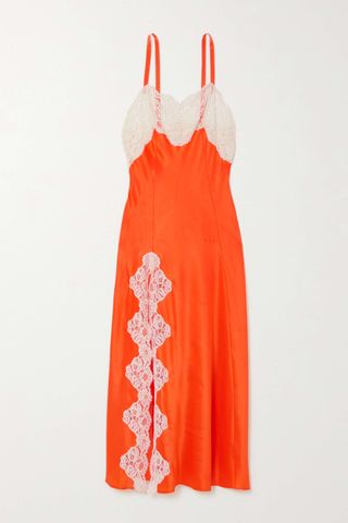 Rodarte + Lace-Trimmed Silk-Satin Midi Dress