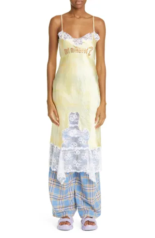 Collina Strada + Ammi Lace Detail Handkerchief Hem Satin Slip Dress
