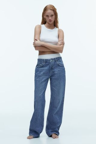 Zara + Mid-Rise Wide-Leg Jeans