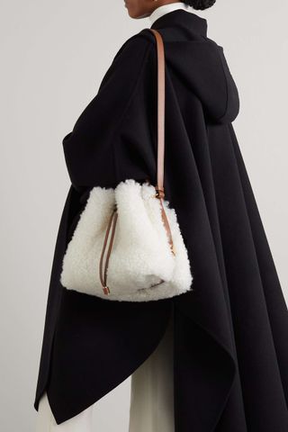 Chloé + Marcie Leather-Trimmed Shearling Bucket Bag