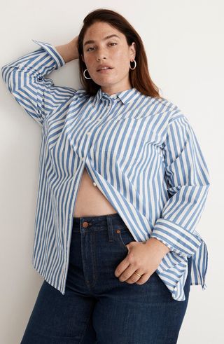 Madewell + The Plus Signature Poplin Oversize Button-Up Shirt in Springy Stripe