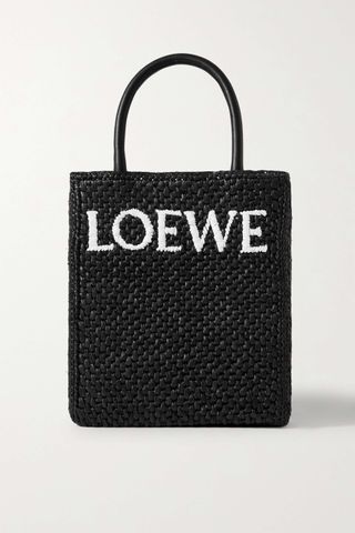 Loewe + Leather-Trimmed Raffia Tote