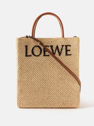 Loewe + Logo-Embroidered Raffia Tote Bag