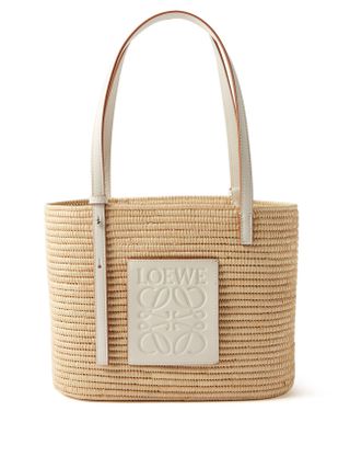 Loewe + Anagram Leather-Trimmed Raffia Basket Bag