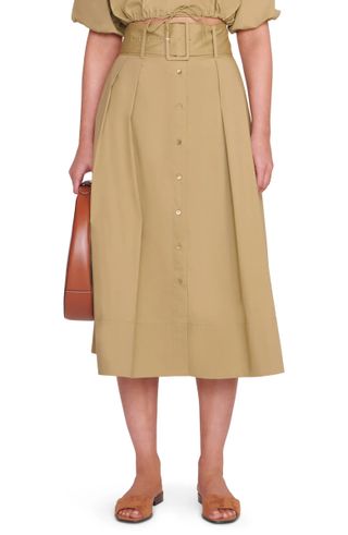 Staud + Kingsley A-Line Belted Cotton Skirt