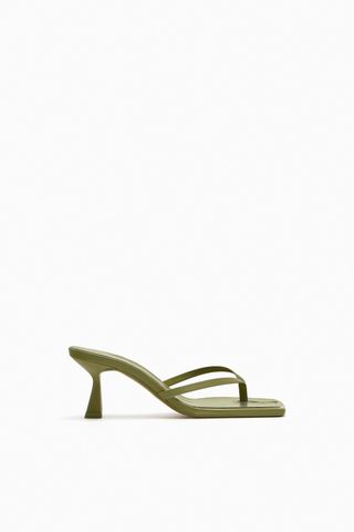 Zara + Strappy Toe Post-Heeled Leather Sandals