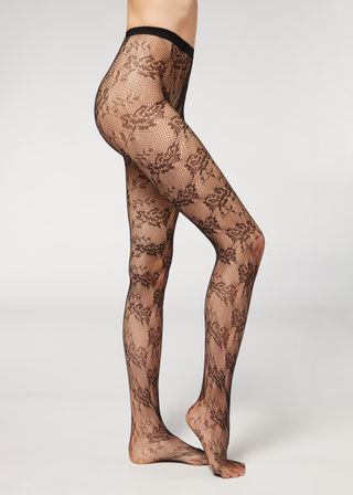 Calzedonia + Floral Lace-Motif Fishnet Tights