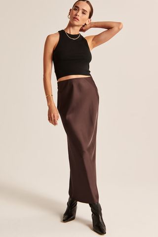 Abercrombie and Fitch + Satin Column Maxi Skirt