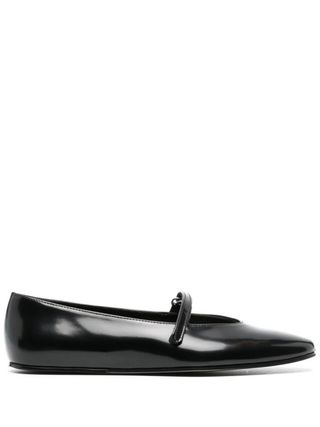 By Far + Black Front Strapped Leather Ballet Pumps